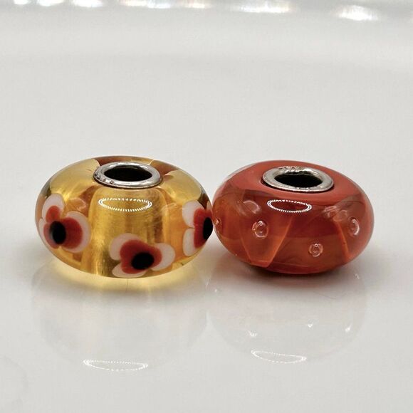 TROLLBEADS Lot Of 2, Coral & Golden LAA 925S NEW! Bubbles & Unique Flower - Picture 6 of 8